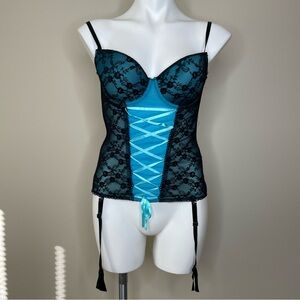 Native Intimates Lace Bustier/Corset with Black and Bright Blue Design 36B